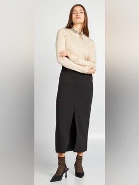 Abercrombie And Fitch Black Slit Front Midi Skirt NEW XSP XS Petite